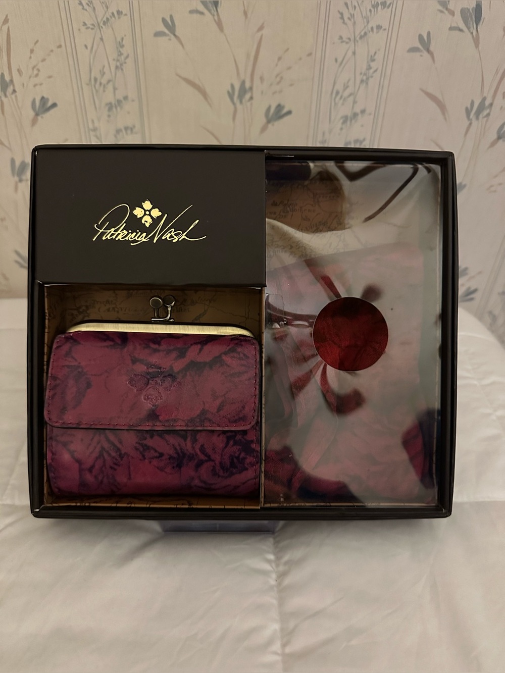 Patricia Nash Etched Roses Wallet and Matching Scarf Gift Set